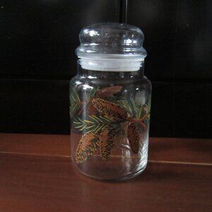 Libbey Pinecone Glass Apothecary Canister Jar with Lid, Vintage